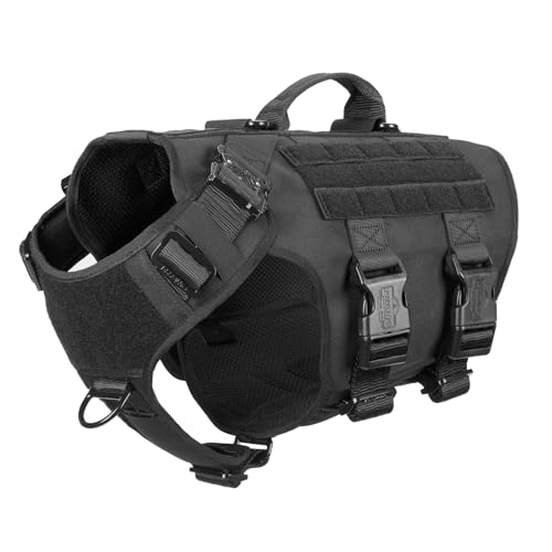 ICEFANG GN3 Tactical Dog Harness with 6X Buckle,Dog Molle Vest with Handle,3/4 Body Coverage,Hook and Loop Panel for ID Patch,No Pulling Front Clip (L (28'-35' Girth), Black)