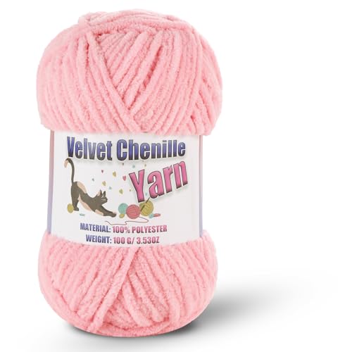 Image of Fluffy Chenille Yarn for Crocheting, Chunky Velvet Yarn for Crochet Amigurumi, Used for Making Baby Yarns Blanket, Clothes, Pattern Knitting Creations (1-Pink)