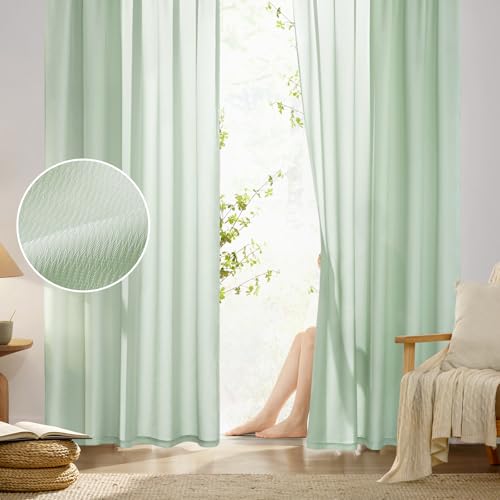 HOMEIDEAS Non See Through Privacy Sheer Curtains, Elegant Lightweight Semi Light Filtering Solid...