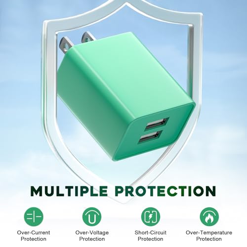 USB Wall Charger Adapter, 6Pack 2.1Amp Fast Dual Port Wall Charger USB Plug Charging Block Charger Brick Charger Cube Charger Box Compatible Phone 15/14/13/12/11/Xs/XR/X/8/7,Android