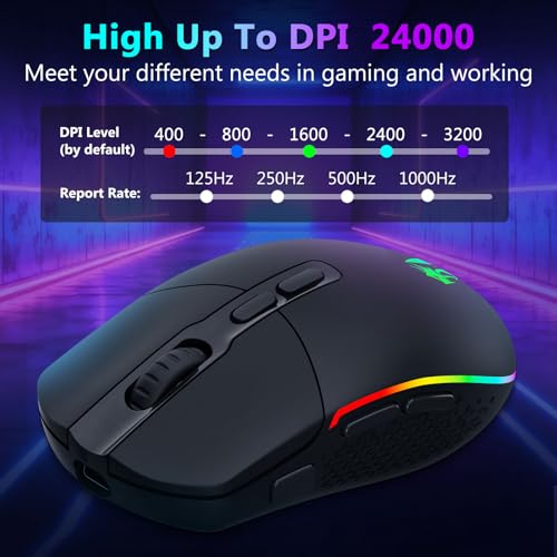 Image of Redragon Wireless Gaming Mouse, Bluetooth /2.4Ghz /USB-C Wired RGB Backlit Gamer Mouse, 24000 DPI, Fully Programmable, Rapid Fire Key, Rechargeable Computer Mouse for Laptop PC Mac, Black