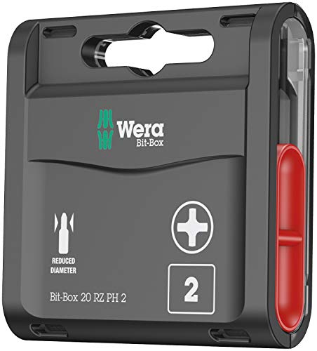 Image of Wera Bit-Box 20 RZ PH2 Reduced Shaft Drywall bits, Phillips 2x25mm, 20pc Pack, 05057753001, Black