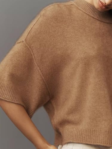 Image of Women's Short Sleeve Cropped Sweaters 2025 Summer Oversized Loose Fit Drop Shoulder Casual Sweater Tops