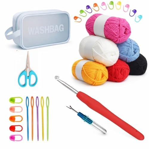 Image of Crochet Kit with Soft Grip Handles - Full Crochet Hook Set for Beginners & Yarn Lovers - Ergonomic Crochet Tools for DIY Craft & Gifting (Crochet Set-1)