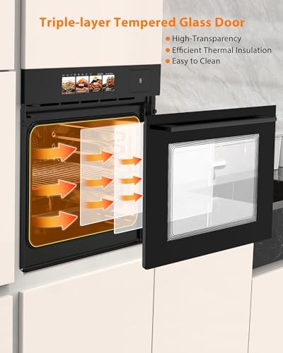 24In Built-in Steam Oven,70L Electric Wall Oven with TFT Display & Air Fry,1℃ Precision,108 Menus,Enamel Cavity
