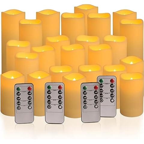 Enpornk Flameless Candles Led Candles Set of 24 Battery Candles (D2.2'' x H4''5''6'') Waterproof Outdoor Indoor Candles with 10-Key Remotes and Cycling 24 Hours Timer Cover