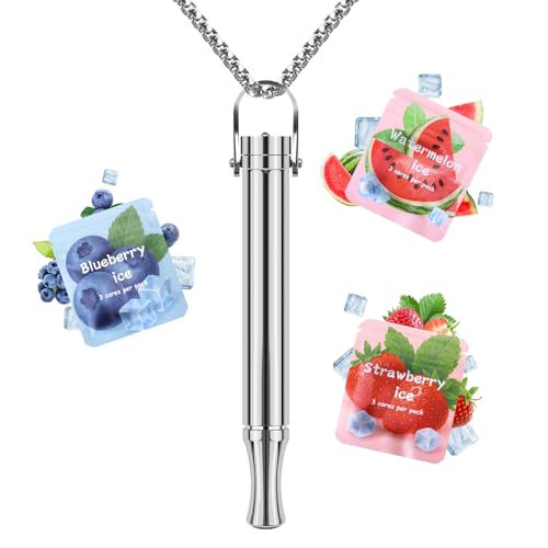 CARITATE Atemkette Einstellbar, mit Filter und Widerstandseinstellung, Mehrere Geschmackskombinationen, Ideal als Entspannungsbegleiter für den Alltag für Büro U-Bahn, Flugzeug Reisen - Silber