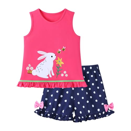 Image of HILEELANG Toddler Girl Summer Short Outfit Sets Cotton Short Sleeve Tops Tees Shorts Clothing Sets