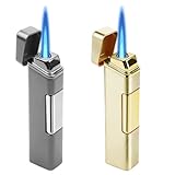 Jetflame - Accendino antivento in metallo, senza gas butano, ricaricabile, elettronico, forte fiamma per esterni, candele, barbecue, regalo (oro + grigio)