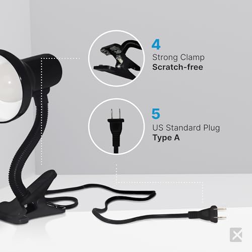 Image of Xtricity LED Clip on Desk Lamp with 360 Flexible Gooseneck, Reading Light for Bed Headboard- A19 Bulb Included, 120V, On /Off Switch, 10.25 inch Height Table Lamp with Black Finish (2 Pack)