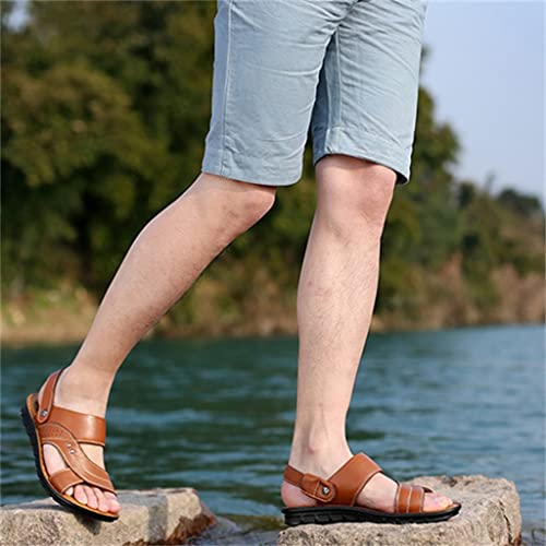 Men's Sandals Men's Leather Beach Shoes Casual Shoes Slippers Stripe Sandals Rubber Mens Shoes(41)3