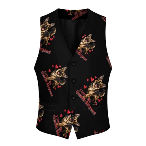 I Love My German Shepherd Mens Slim Fit Suit Vest Dress Waistcoat Casual Business Vest4