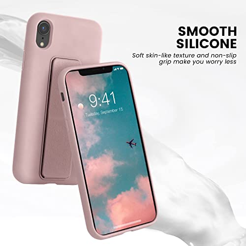 Laudtec Silicone Kickstand Case Compatible With Iphone Xr Case Vertical And Horizontal Stand Hand Strap Metal Kickstand, Flexible Soft Liquid Silicone Stand Case For Iphone Xr (Light Pink) #TOP1