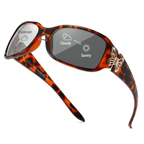 SIPHEW Photochromic Polarized Sunglasses for Women, Trendy Shades Butterfly Decors UV400 Protection for Driving Outdoors
