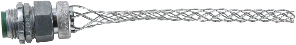 Legrand Pass & Seymour BOX30 Flexcor Wire Mesh Grip, Wide Range, Straight Male, Dust Tight, 1/2" NPT, 0.300"-0.430" Cable Grip Range, Silver (1 Count)
