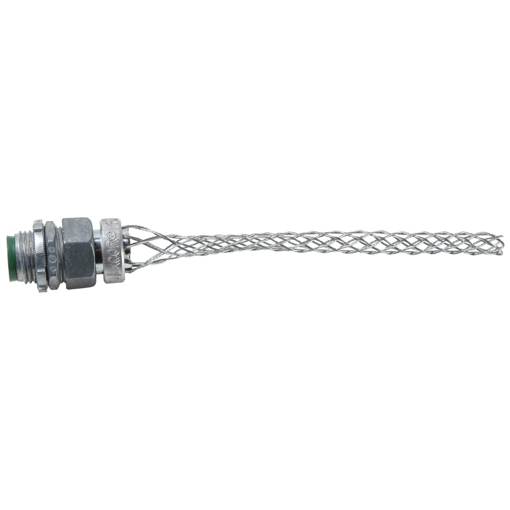 Photo 1 of Legrand Pass & Seymour BOX30 Flexcor Wire Mesh Grip, Wide Range, Straight Male, Dust Tight, 1/2" NPT, 0.300"-0.430" Cable Grip Range, Silver (1 Count)