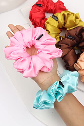 Image of Premium Satin Scrunchies for Women | Hair Bands, Ponytail Holders & Rubber Bands | Oversize, Fluffy, No-Damage Hair Ties | Girls Hair Accessories | Extra Large Size | Pack of 6