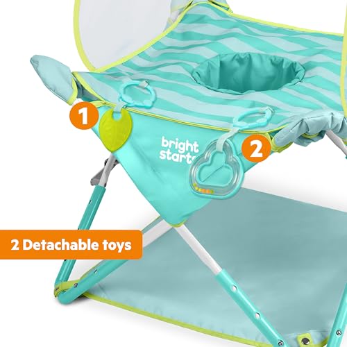Image of Bright Starts Pop 'N Jump Portable Baby Activity Center, Indoor Outdoor Use, Lightweight, Carrying Bag, Canopy, 6-12 Months - Sky Stripes Blue