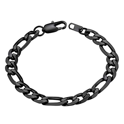 Chainshouse Black Steel Bracelet Men And Womens 9Mm 8.3/'' Punk Hip Hop Jewelry Stainless Steel Figaro Bracelets'' } #TOP6