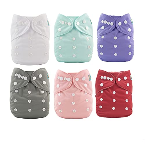 Image of ALVABABY Baby Cloth Diapers 18pcs One Size Adjustable Washable Reusable for Baby Girls 6 Pack + 12 Inserts 6BM100-DA