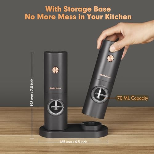 Salz und Pfeffer Mühle Elektrische, SIMPLETASTE 2er Set Gewürzmühlen Batteriebetrieb mit 4 AAA Einstellbarem Keramikmahlwerk