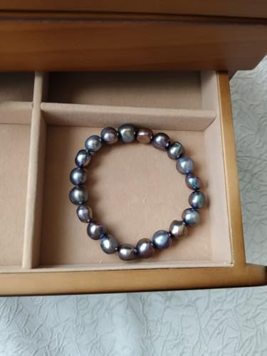 Image of Cultured Freshwater Bracelet Real Pearl Baroque Stretch 7 Inch, 8-9 mm For Women Girls Mother Gift