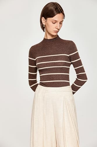 Wool Women's Long Sleeve Lightweight Turtleneck Sweater Striped Style3