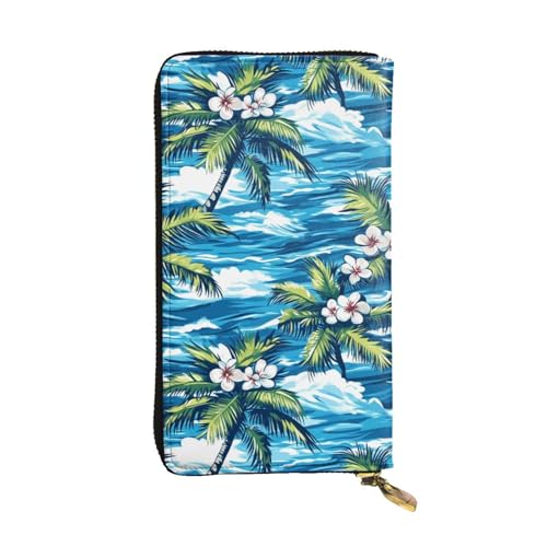 Sea and Coconut Tree Leather Hand Wallet for Women Long Zipper Clutch Purse for Cash Cards Coin