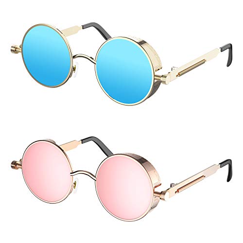 Image of PROUDDEMON Retro Gothic Steampunk Sunglasses for Women Men Round Lens Metal Frame