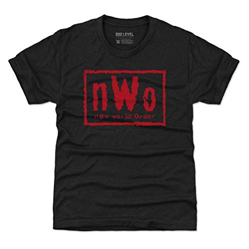 500 LEVEL NWO WWE Youth Shirt (Kids Shirt, 10-12Y Large, Tri Black) - NWO Red Logo WHT