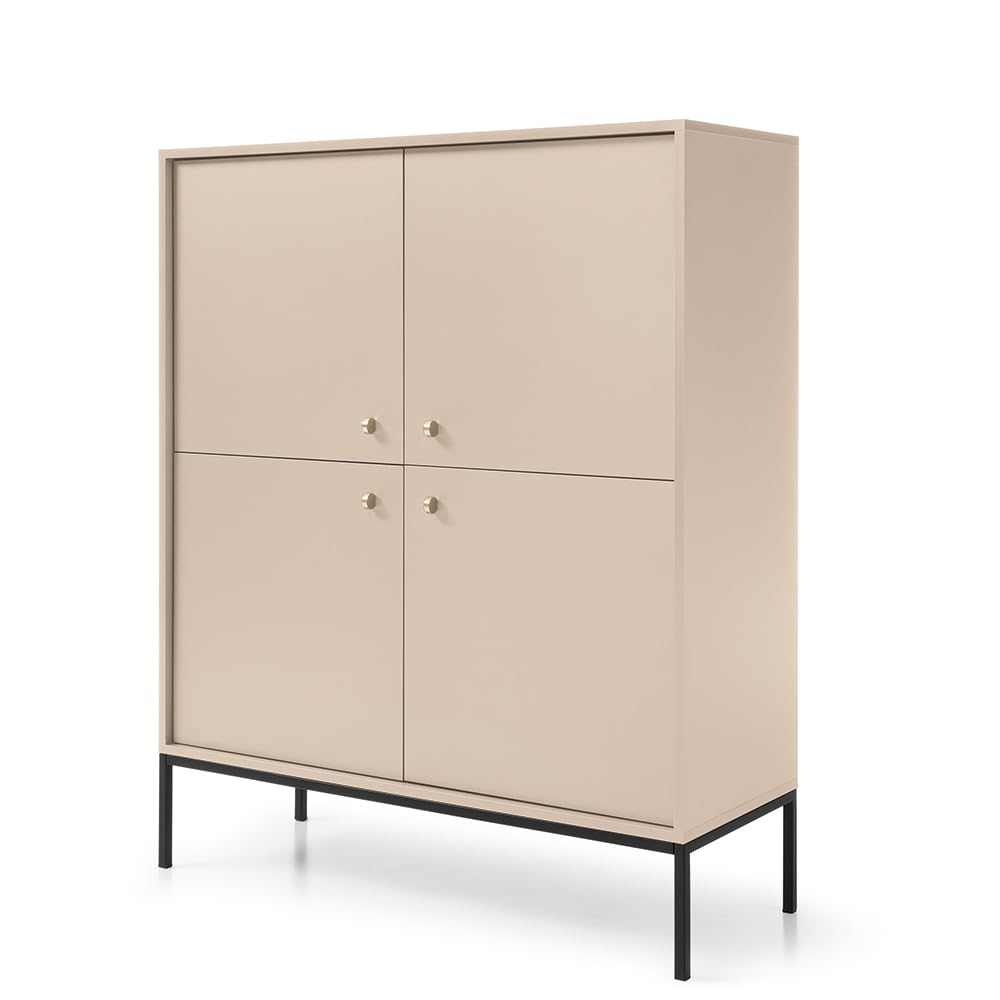 Lomadox Wohnzimmermöbel Wohnwand beige, Fußgestell schwarz, 3-teilig, 1 Kommode, 1 Lowboard, 1 Highboard