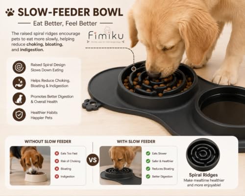 Image of Slow Feeder Dog Bowl with Non-Slip Silicone Mat, 3-in-1 Pet Feeding Station | FIMIKU Slow Feed Bowl, Water Bowl & Wet Food Bowl | BPA-Free Food-Grade Silicone for Dogs,Cats and Pets