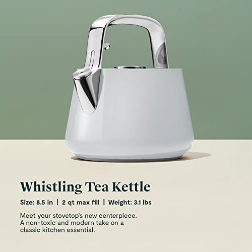 Caraway 2 Quart Whistling Tea Kettle - Durable Stainless Steel Tea Pot - Fast Boiling, Stovetop Agnostic - Non-Toxic, Ptfe & Pfoa Free - Includes Pot Holder - Gray #TOP1