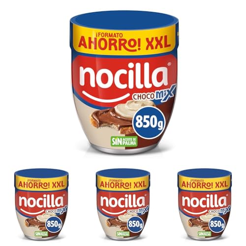 Nocilla, ChocoMix, Doble Crema al Cacao y Leche con Avellanas, Sin Aceite de Palma - Formato Ahorro - 850g (Paquete de 4)