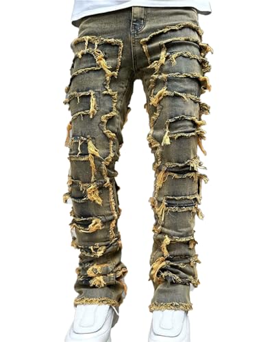 Andongnywell Men's Ripped Skinny Biker Jeans Slim Fit Distressed Destroyed Pants with Zipper Stretch Trousers