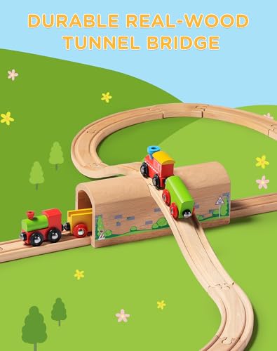 image for SainSmart Jr. Wooden Train Track Accessories Bridge Tunnel, Wooden Tra