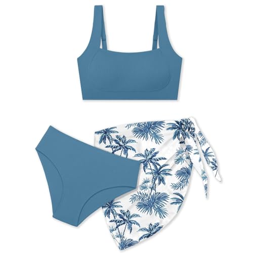 Traje de baño infantil para niña, dos piezas, tankini con protección UV, traje de baño para 7-16 años, azul marino, 11-12 años