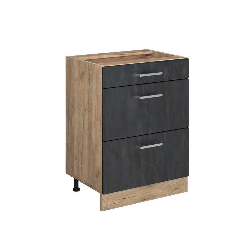 Vicco Kitchen base cabinet Raul, Black concrete, 60 cm without worktop, for flexible combination within modular kitchen systems