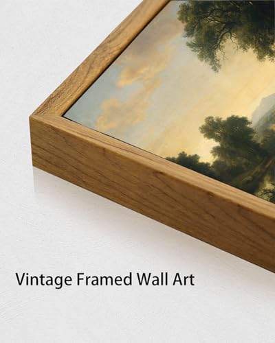 Image of KISSFOX Framed Vintage Landscape Wall Art Natural Scenery Canvas Prints Colorful Painting Artwork Rustic Farmhouse Pictures Decor Living Room Office Bedroom Bathroom Kitchen