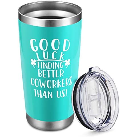 HULASO Boss Day Gifts, 20oz Wine Tumbler Water Glasses with Sayings Good Luck Finding Better Coworkers Than Us, Coworkers Going Away Farewell Goodbye New Job Gifts Insulated Cup with Lid- Blue Cover
