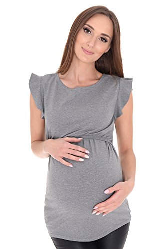 Mija - Camisa Elegante y Coqueta de Maternidad y Lactancia Manga Corta Emily 7139 (EU40 / L, Gris)