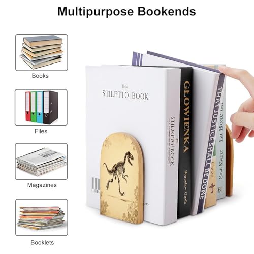 Sujetalibros de dinosaurio de madera para evitar la caída de libros en baldas 4