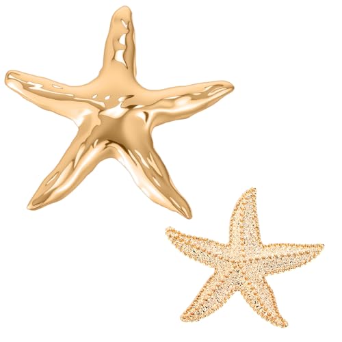2 broches dorados con diseño de estrella de mar, broches dorados con temática oceánica para mujer, broche de estrella de mar con ondas de agua, para cola de playa, cenas formales y reuniones