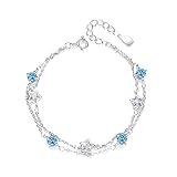 Progresssail Layered Star Bracelet for Women Fashion Silver Star Rhinestones Stack Chain Bracelet Adjustable Link Minimal Everyday Stars Charm Bracelet Jewelry (Blue)