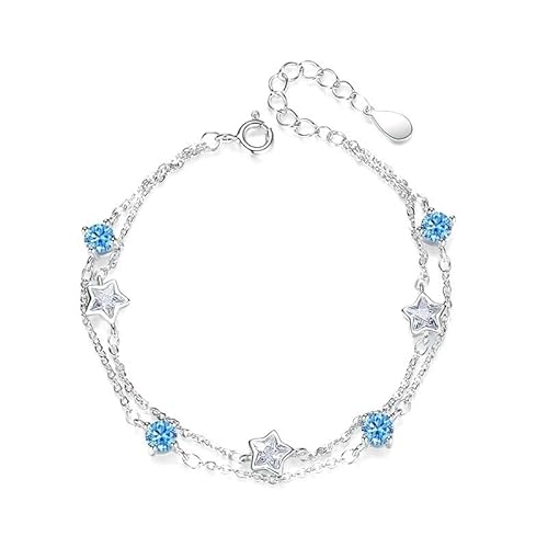 Progresssail Layered Star Bracelet for Women Fashion Silver Star Rhinestones Stack Chain Bracelet Adjustable Link Minimal Everyday Stars Charm Bracelet Jewelry (Blue)