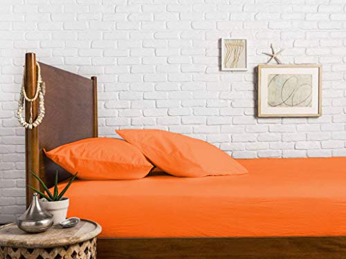 Image of Sweet Dream's 750 Collection Egyptian Cotton Fitted Bedsheet 4 to 12 Inch Matress 15 inch Drop Olympic Queen Size Bed (66x72) Inches (5.5 by 6) Feet + 2 Pillow Covers (18x28), Orange