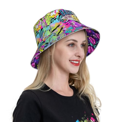 Image of YETTA YANG 90s Ccolorful Lip Bucket Hat Beach Summer Sun Hat Reversible Fisherman Hats Double Sided Wearing for Women Men Boys Girls, Large