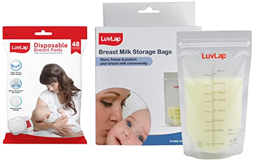 Image of Luvlap Baby Breast Milk Storage Bags (Pack of 50), Bpa Free Disposable Milk Freezer Bags for Breast Feeding, Transparent & Ultra Thin Honeycomb Nursing Breast Pads, 48Pcs, Disposable