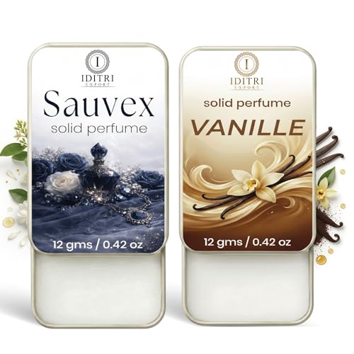 Image of IDITRI EXPORT Solid Perfume |Vanille&Sauvex Alcohol Free Wax Perfume Balm, Long Lasting | Pocket Tin 12g, Pack Of 2| Non Greasy Smooth Glide, Travel Friendly Men And Women