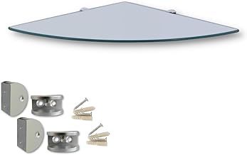 Euro Tische Glass Corner Shelf, 25 x 25 cm, Wall Shelf for Bathroom, Shower Shelf, Bathroom, Glass Bathroom Shelf with 6 mm Tempered Safety Glass, Various Sizes (Clear)